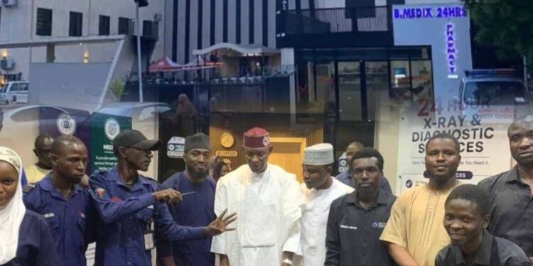 Gov. Yusuf storms private hospital in Kano, gives remarks on services, staff