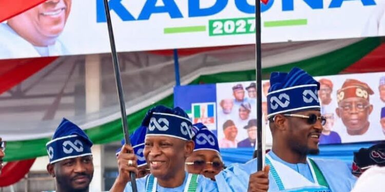 Gov. Yusuf receives APC guber candidature flag at presidential campaign inauguration